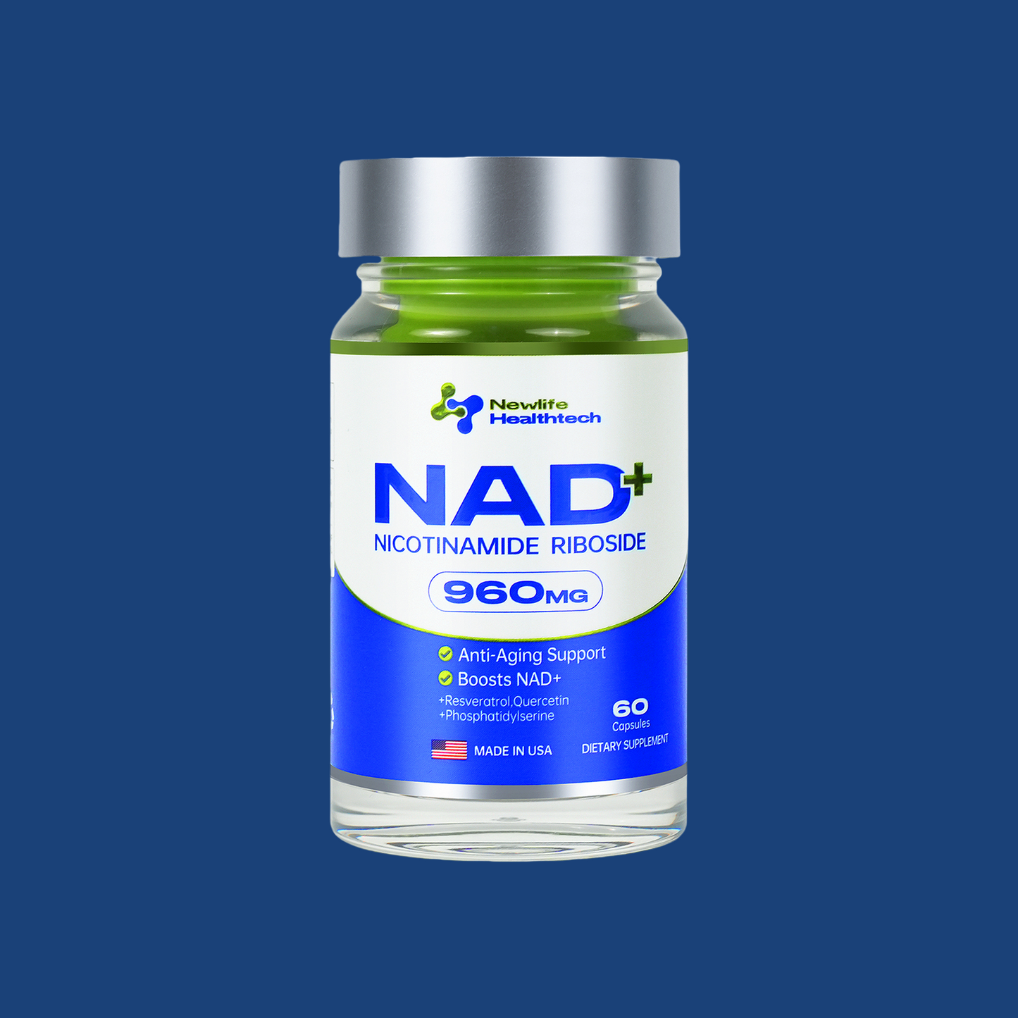 Newlife Healthtech NAD+ Supplement for Anti-Aging Support, Brain Health, Cellular Energy & Vitality, Improves Focus, Nicotinamide Riboside - 60 Count